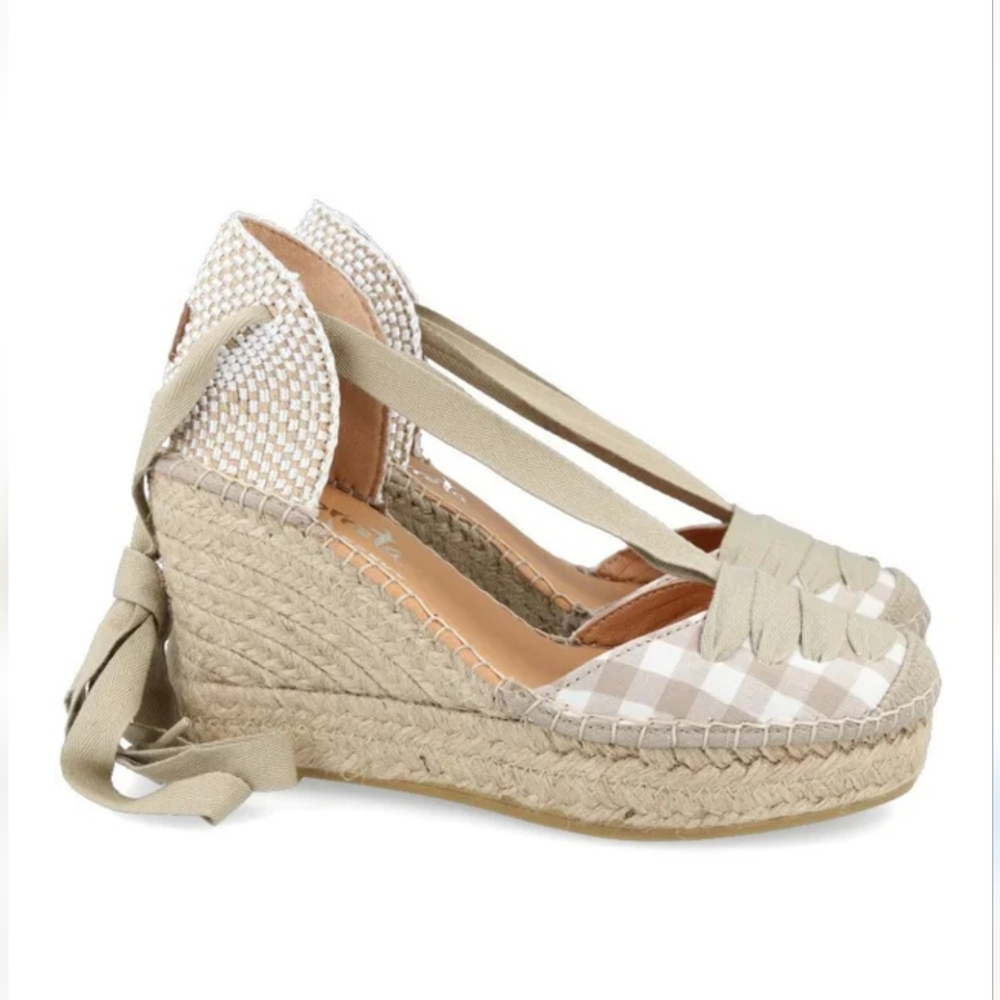 VIDORRETA 12985 Ginham Ankle Tie Wedge Espadrille Sandal